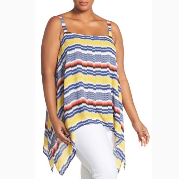 Vince Camuto 1X Handkerchief Hem  Striped Chiffon - Picture 1 of 5